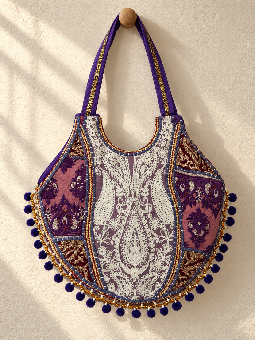 Plum Mosaic — Hand-Sewn Patchwork Shoulder Bag