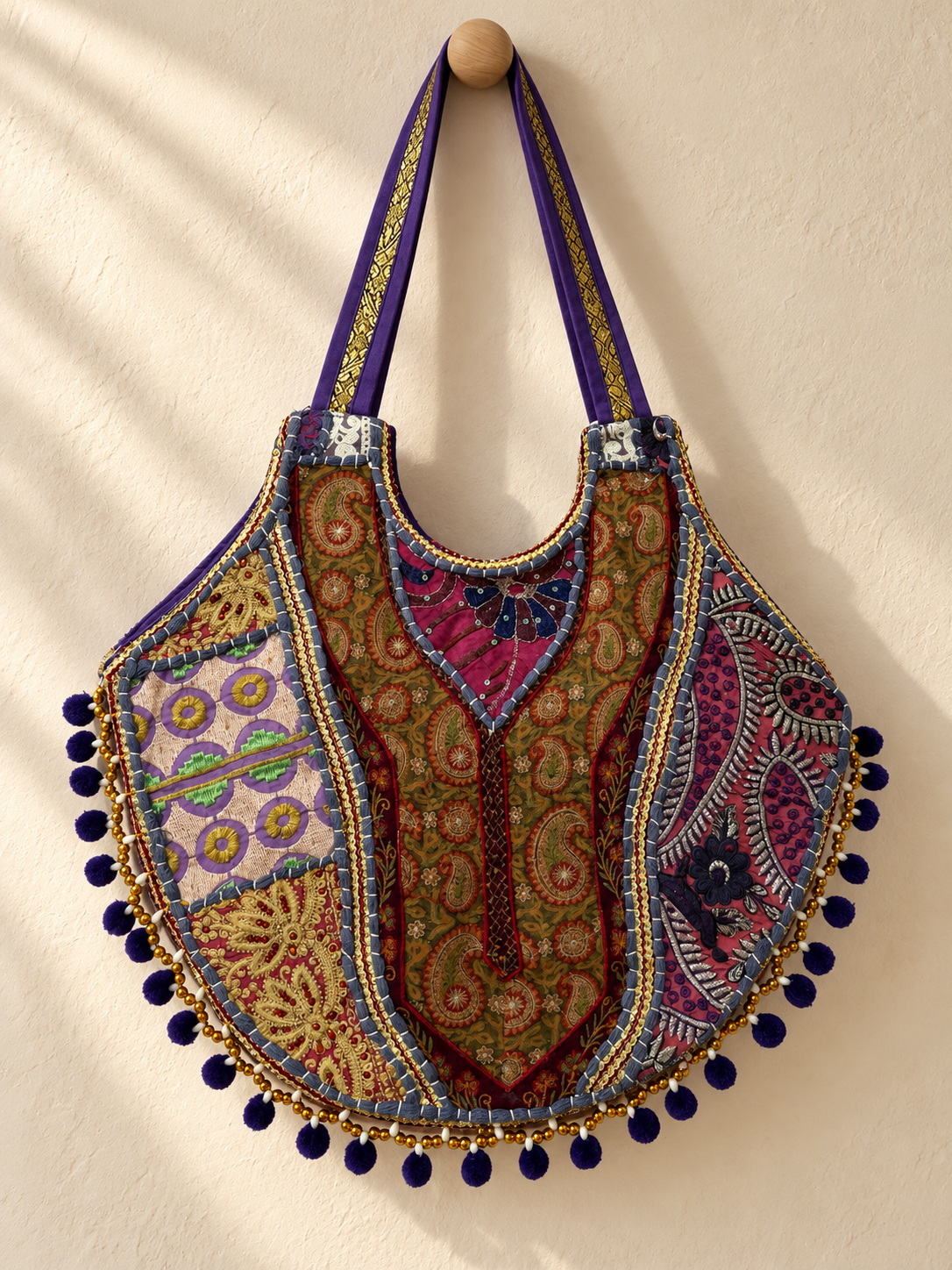Plum Mosaic — Hand-Sewn Patchwork Shoulder Bag