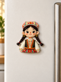 Braids & Blossoms — Uyghur Girl Fridge Magnet